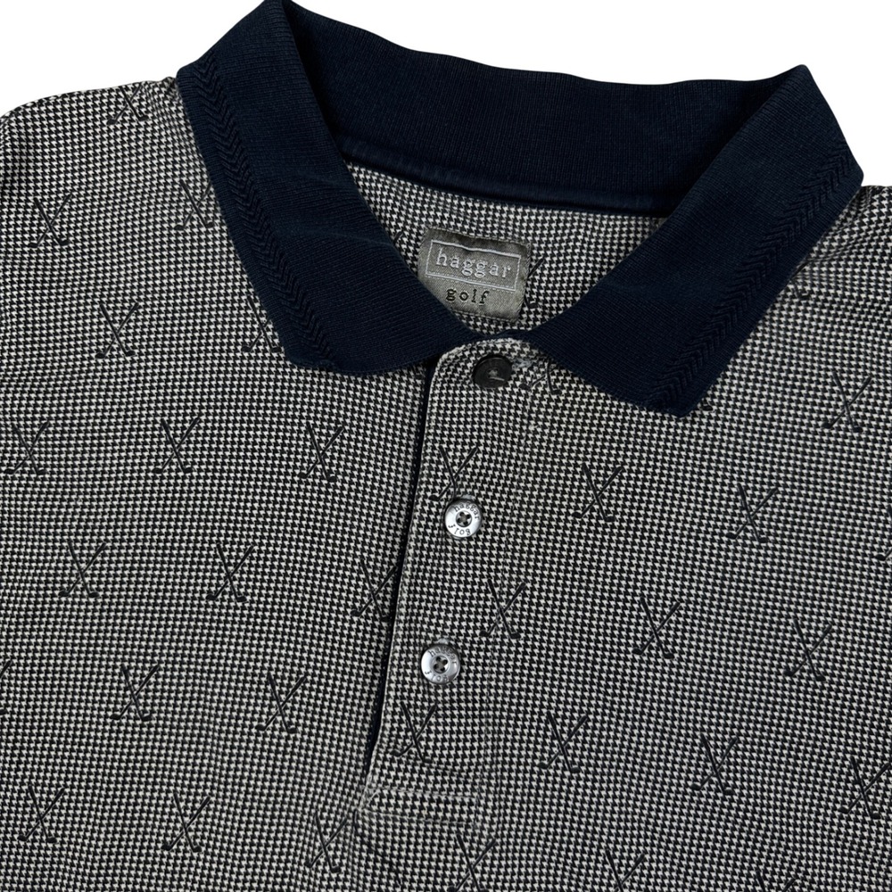 Vintage Haggar Golf Mens XXL Polo Shirt Blue Houndstooth Crossed Cotton Short